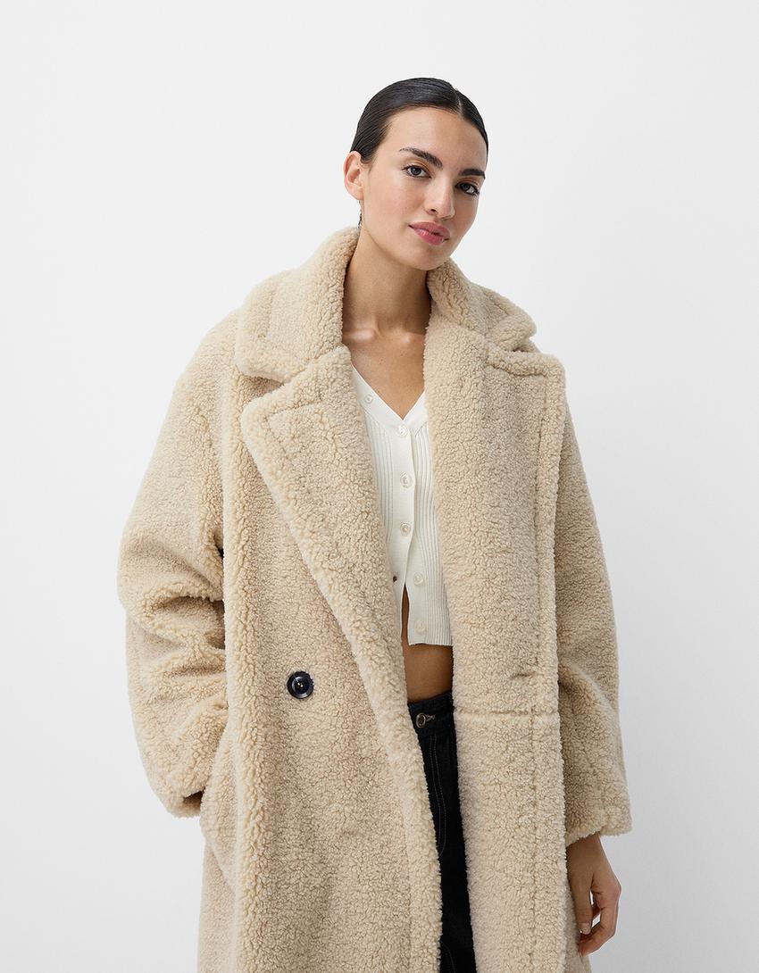 Lyla | Women's Oversized Teddy Fur Winter Coat with Lapel and Button Front