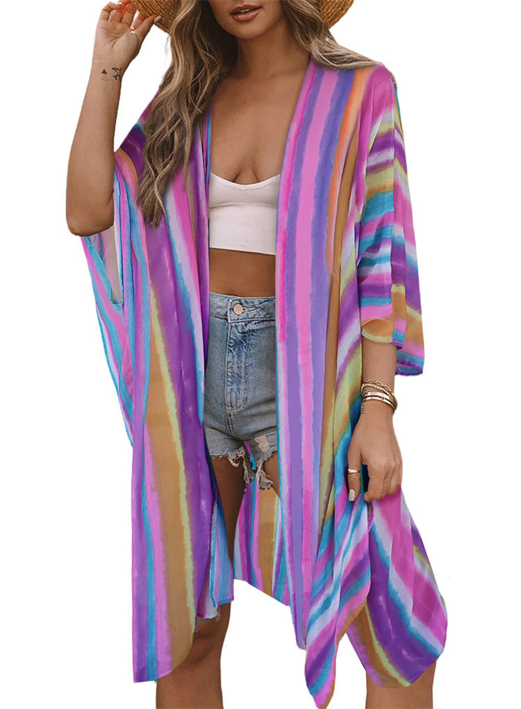 Lysindra | Colourful Beach Cover-Up Cardigan with Sun Protection, Loose and Long
