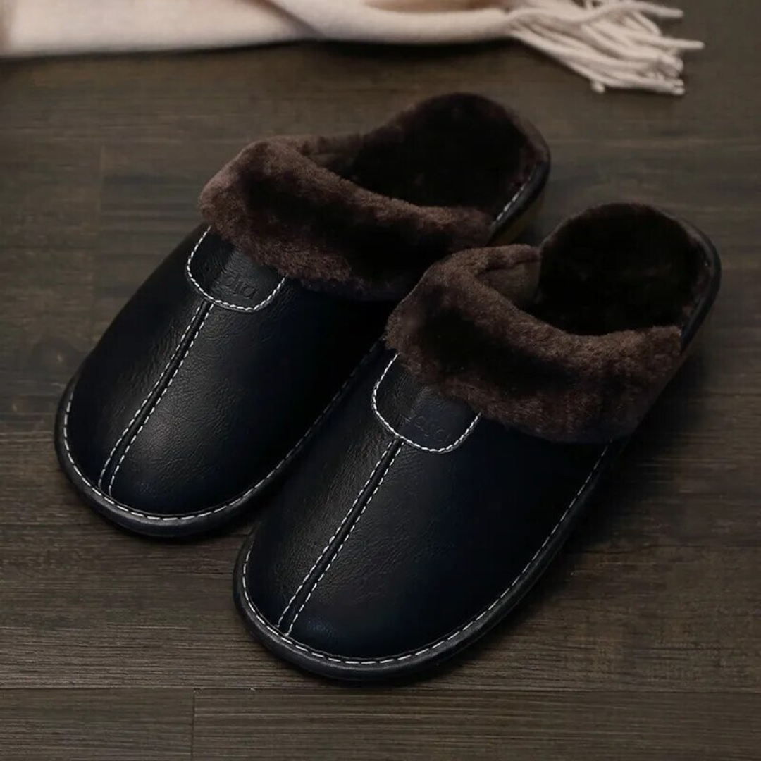 Quinira | Men's Leather Slippers with Fleece Lining – Warm & Stylish