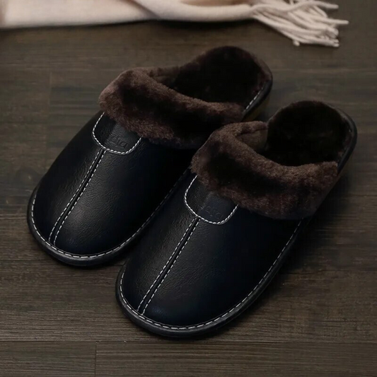 Quinira | Men's Leather Slippers with Fleece Lining – Warm & Stylish
