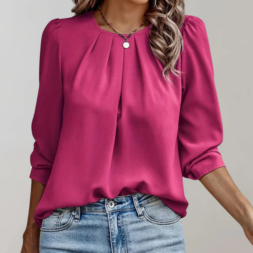 Monroe | Women’s Dark Pink Pleated Chiffon Blouse with Long Sleeves