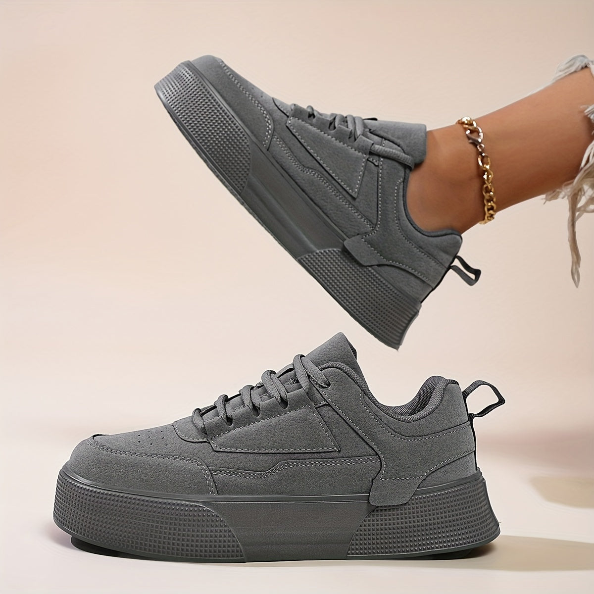 Gertruda | Women's Grey Platform Sneakers – Stylish Lace-Up Shoes for Every Occasion