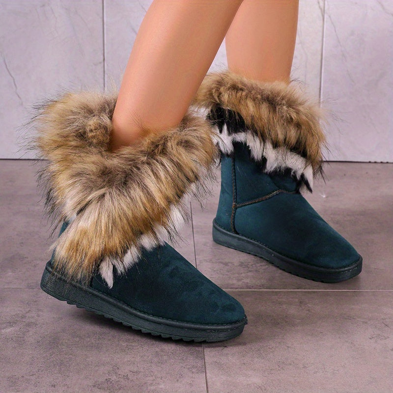 Rosaline | Women's Winter Ankle Boots in Suede with Stylish Faux Fur Details – Warm and Comfortable