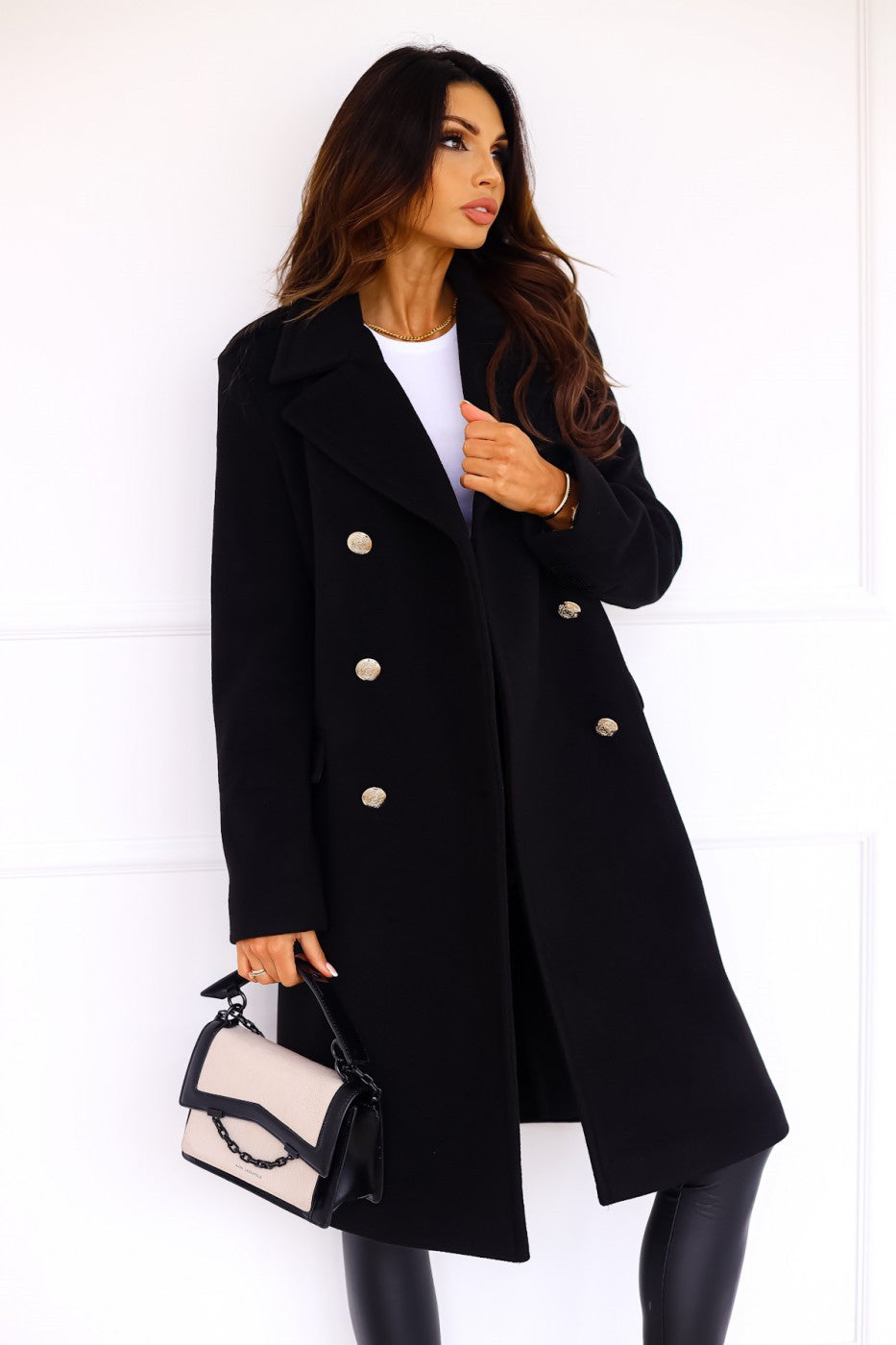Marina | Women’s Long Buttoned Trench Coat with Lapel Collar