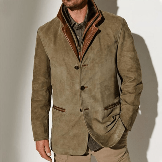 Harrison | Men’s Khaki Buttoned Blazer Winter Jacket | Vintage Modern Style