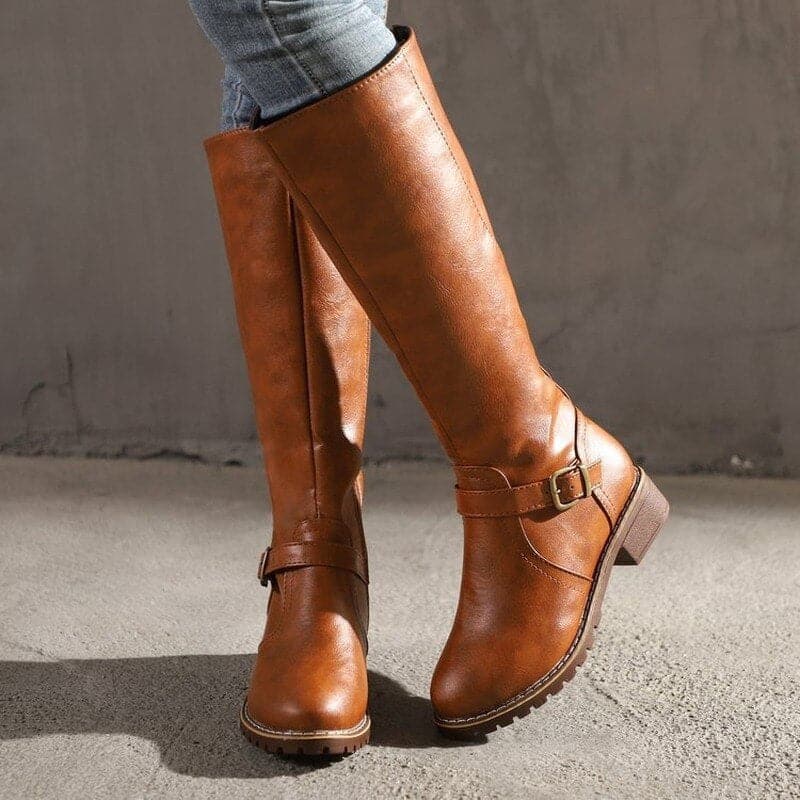Mirabel | Women’s Knee High Boots | Elegant Round Toe with Comfortable Block Heel
