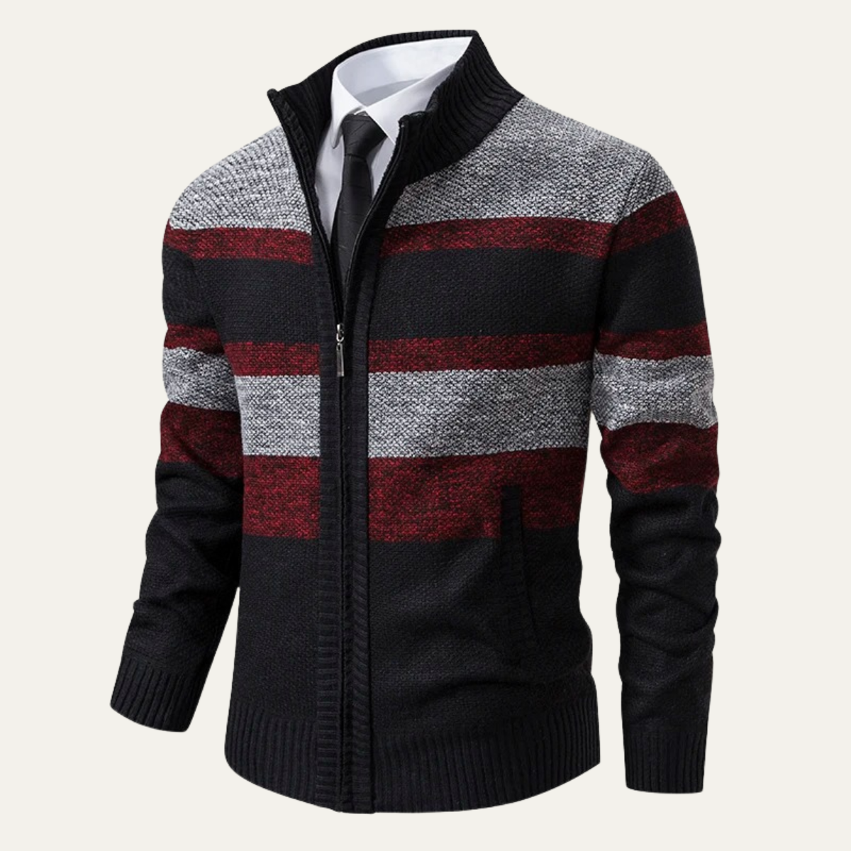 The Desenzano Men’s Knit Winter Striped Zip Cardigan