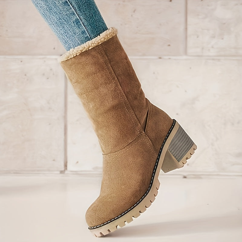 Pamela | Women’s Winter Slip-On Boots | Block Heel with Warm Lining