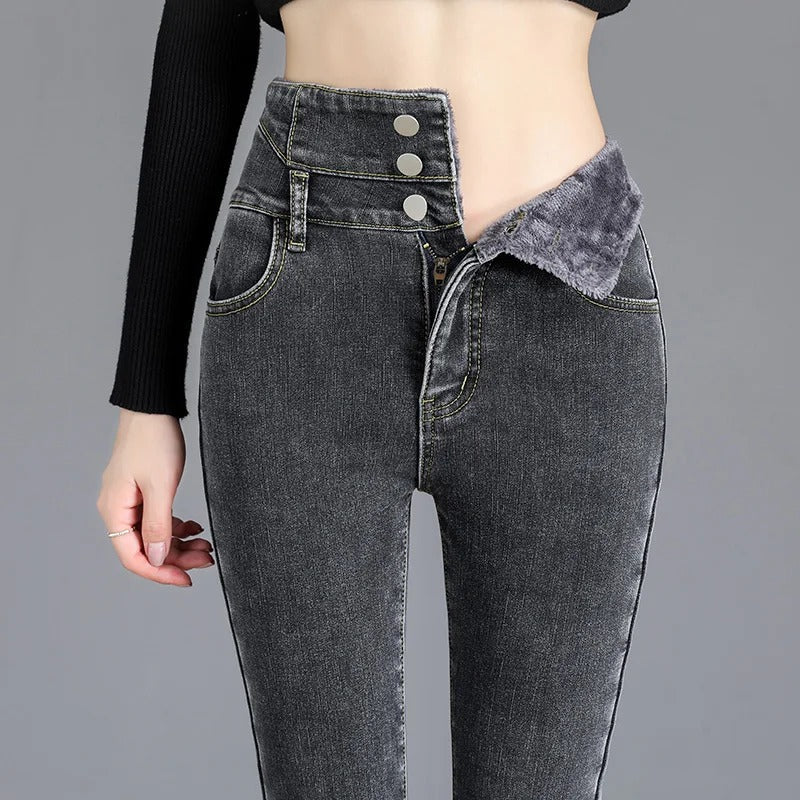 Charity | Women's Fleece-Lined High-Waisted Slim Fit Stretch Winter Jeans