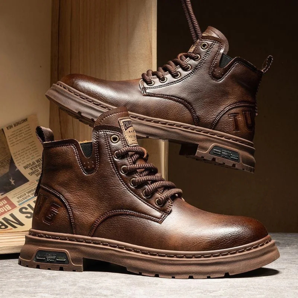The Belgravia Men’s Brown Leather Work Boots with Non-Slip Sole