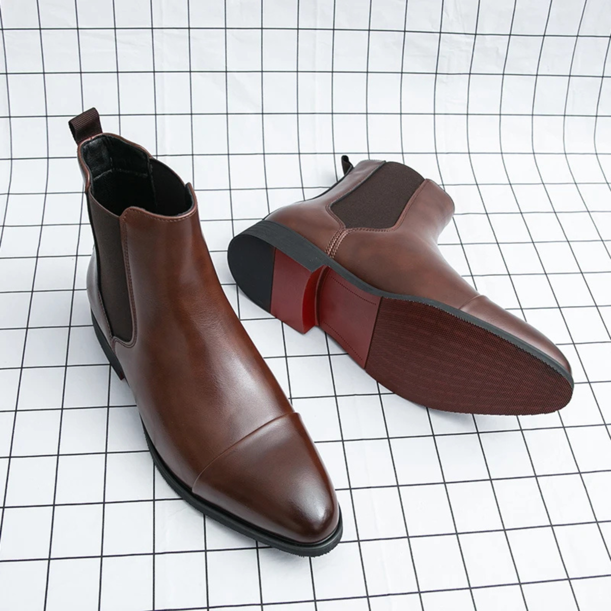 The Rossano Men’s Formal Leather Chelsea Boots with Red Sole