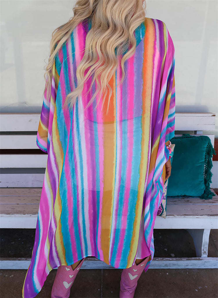 Lysindra | Colourful Beach Cover-Up Cardigan with Sun Protection, Loose and Long