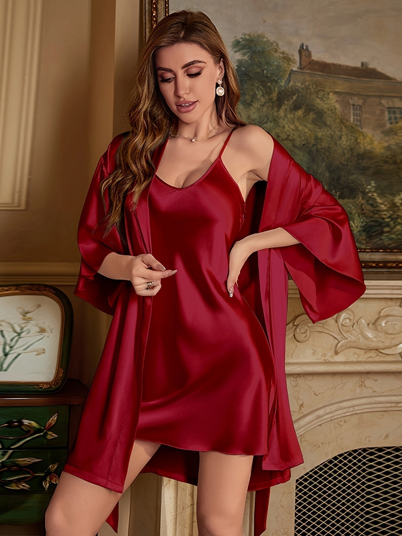 Lyra | Women's Silk Satin Sleepwear Set with Robe – Elegant & Sexy Spaghetti Strap Dress for Luxurious Comfort