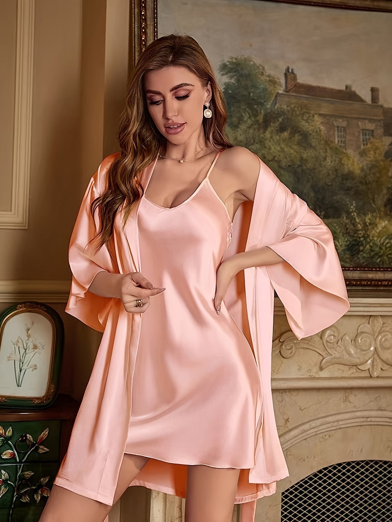 Lyra | Women's Silk Satin Sleepwear Set with Robe – Elegant & Sexy Spaghetti Strap Dress for Luxurious Comfort