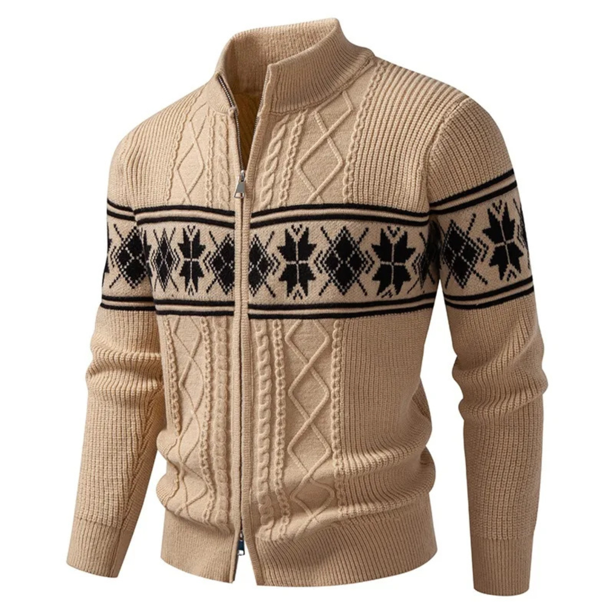 The Cisternino Men’s Nordic Zip Winter Cardigan with Classic Pattern