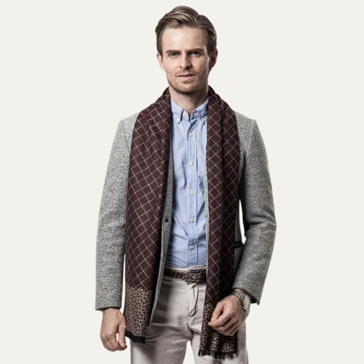 The Champs Élysées Cashmere Merino Scarf for Men - Burgundy