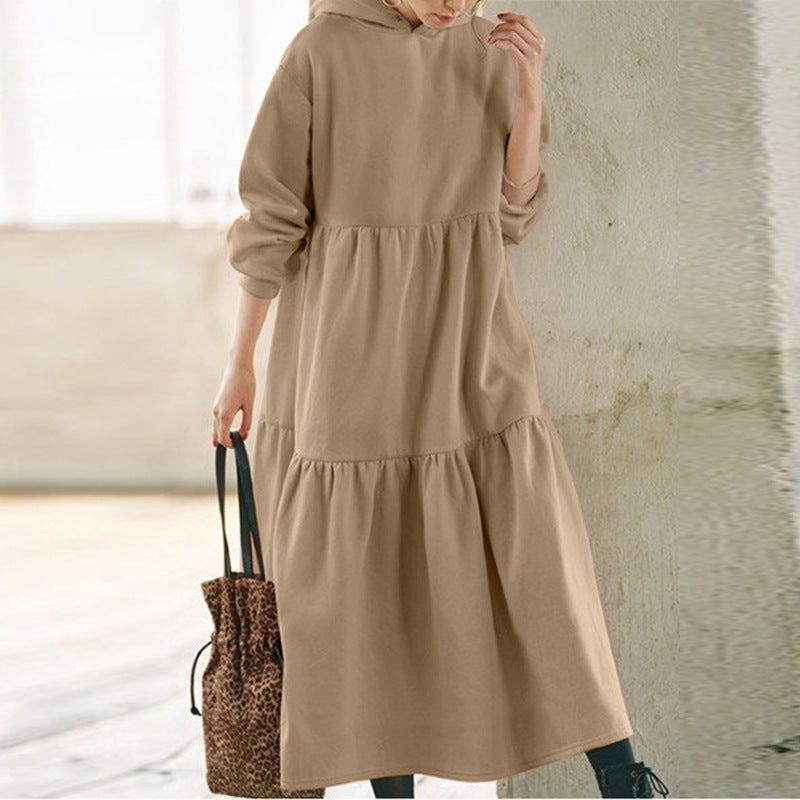 Liezel | Women's Elegant Hooded 3-Tier Midi Dress