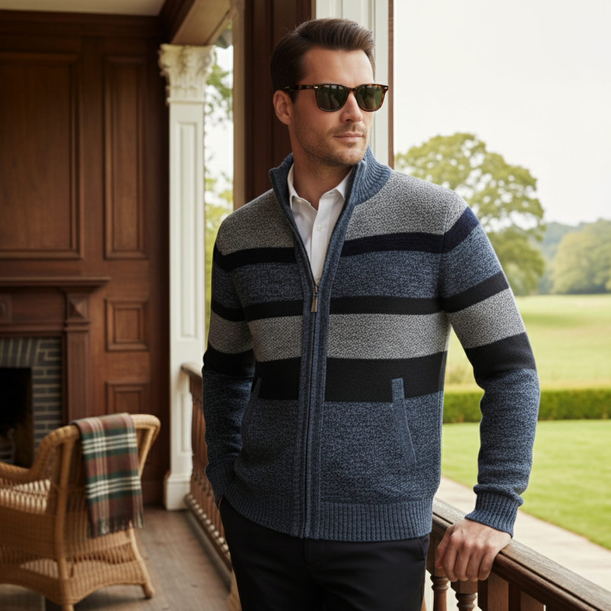 The Desenzano Men’s Knit Winter Striped Zip Cardigan