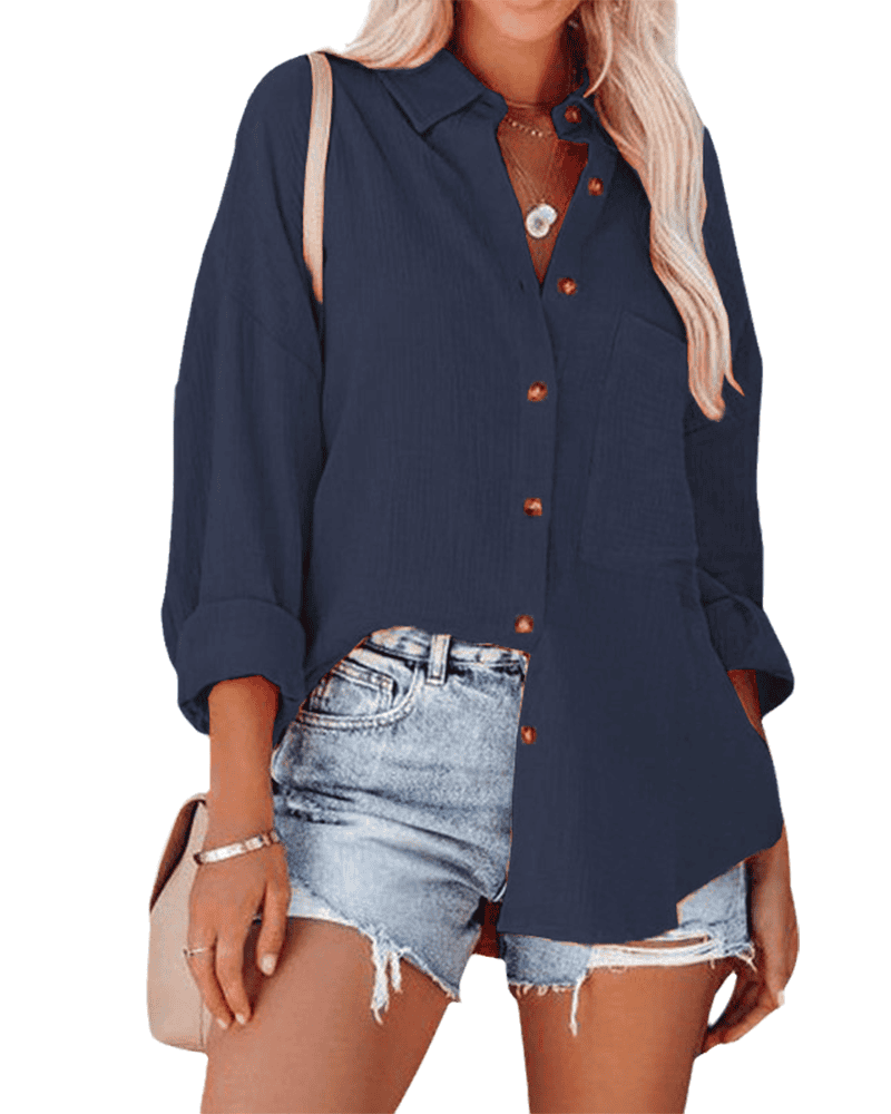 Alinor | Loose Fit Buttoned Blouse with Lapel Collar