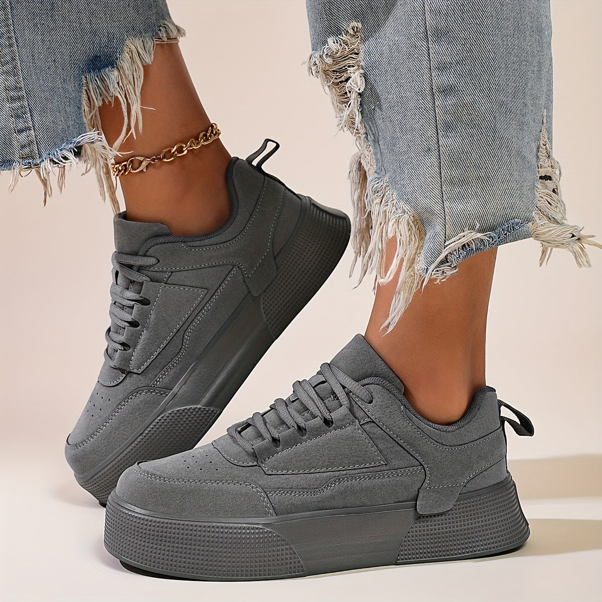 Gertruda | Women's Grey Platform Sneakers – Stylish Lace-Up Shoes for Every Occasion