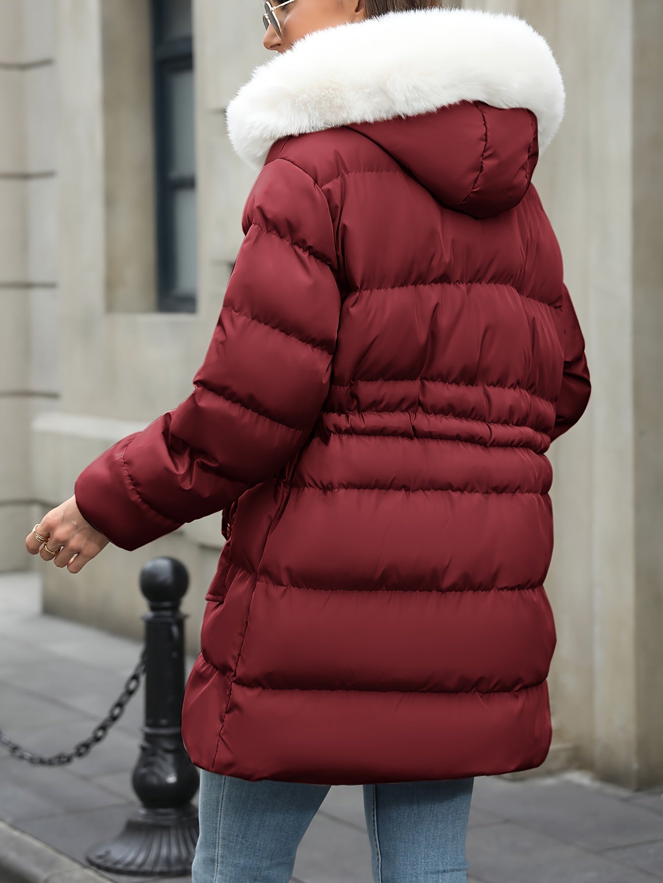 Trudy | Women’s Padded Down Jacket with Fur Hood – Warm Zipped Winter Coat