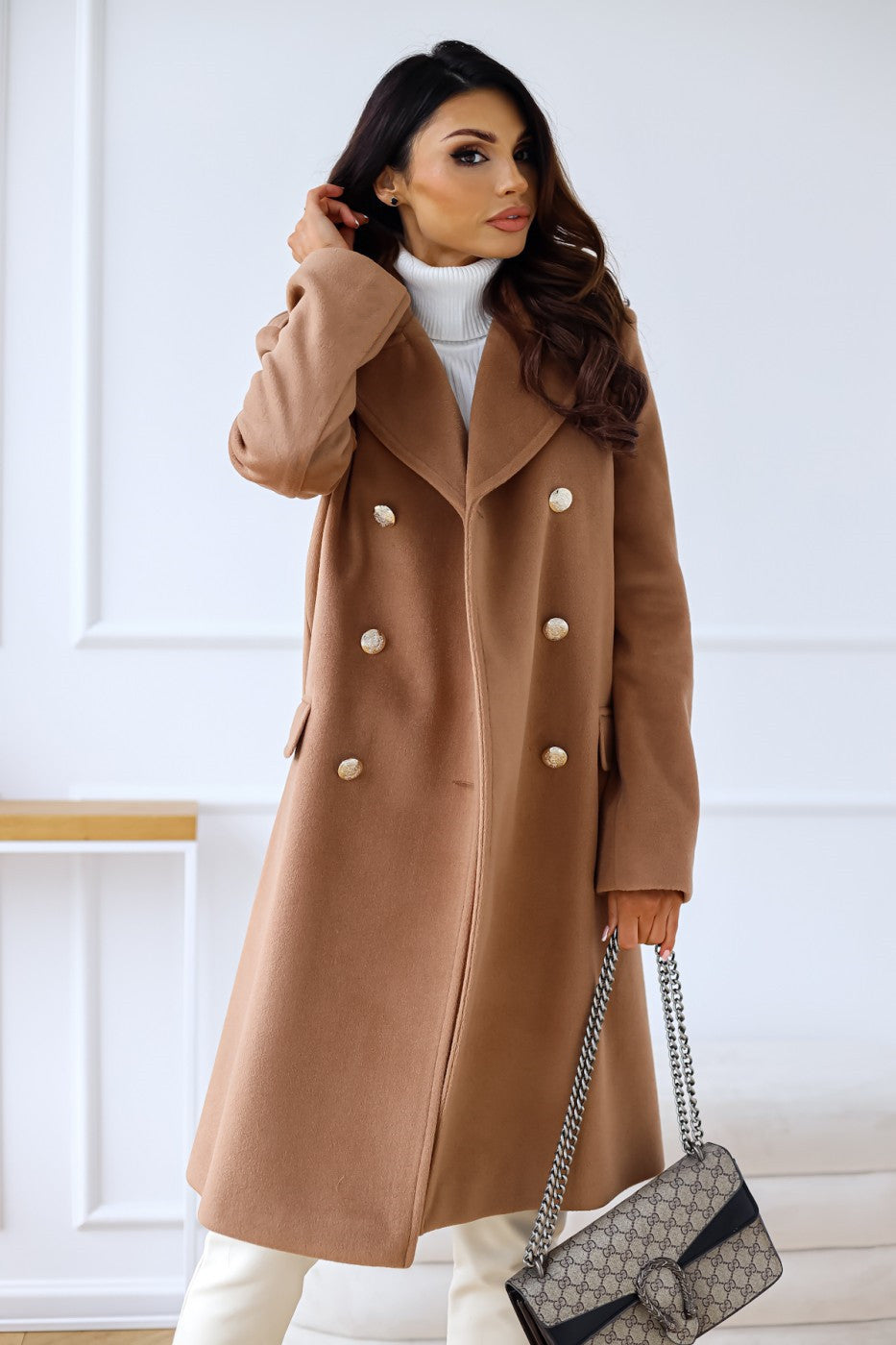 Marina | Women’s Long Buttoned Trench Coat with Lapel Collar