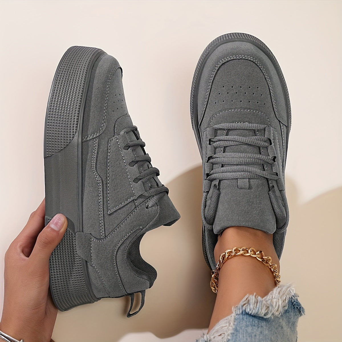 Gertruda | Women's Grey Platform Sneakers – Stylish Lace-Up Shoes for Every Occasion