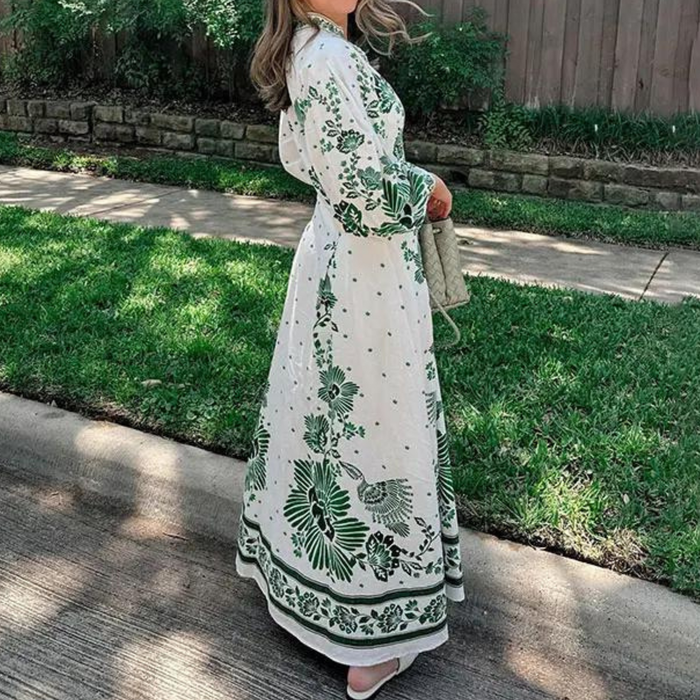 Zelira | Elegant Floral Print Maxi Dress with Deep V-Neck