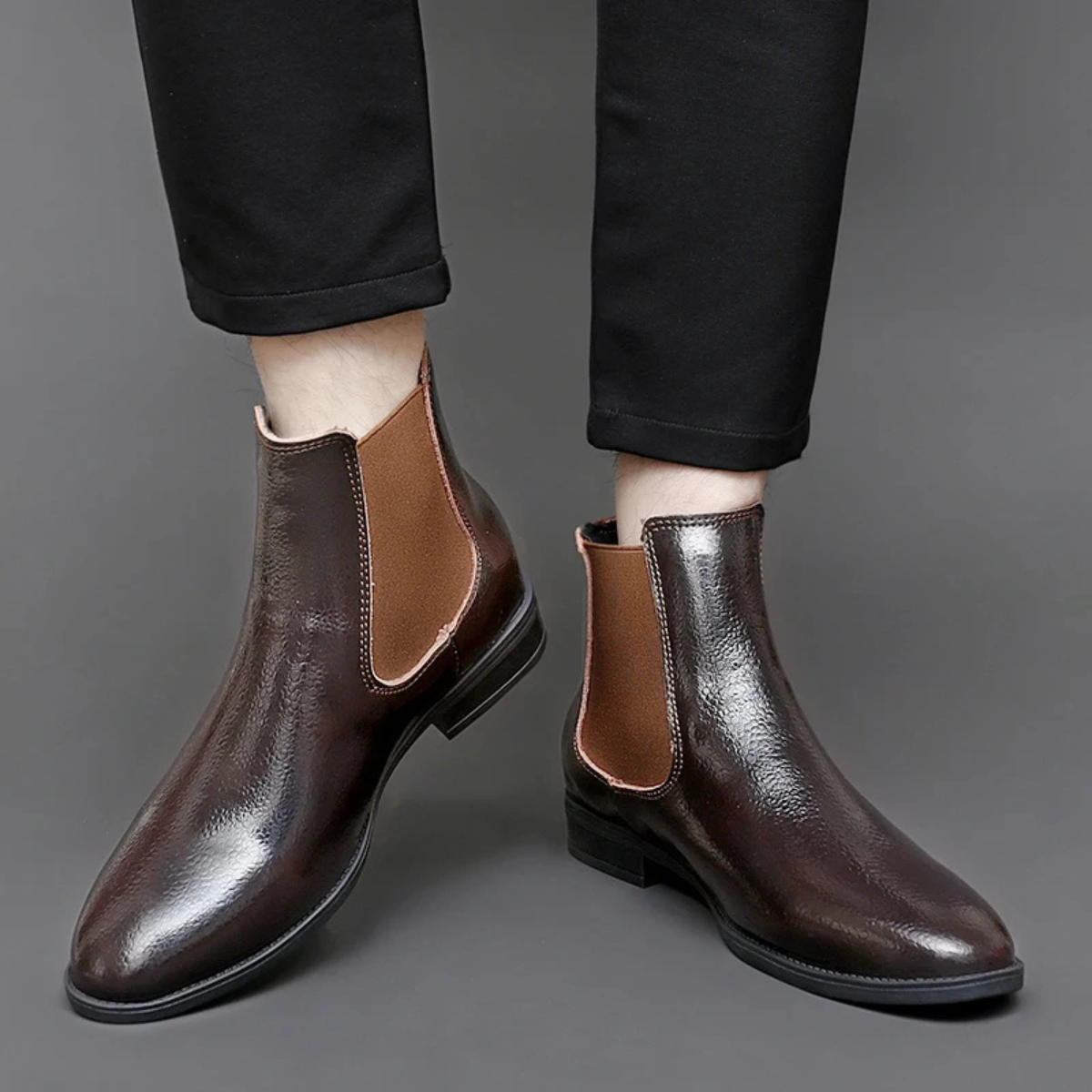 The Gerace Men’s Leather Slip On Chelsea Boots with Elastic Panel