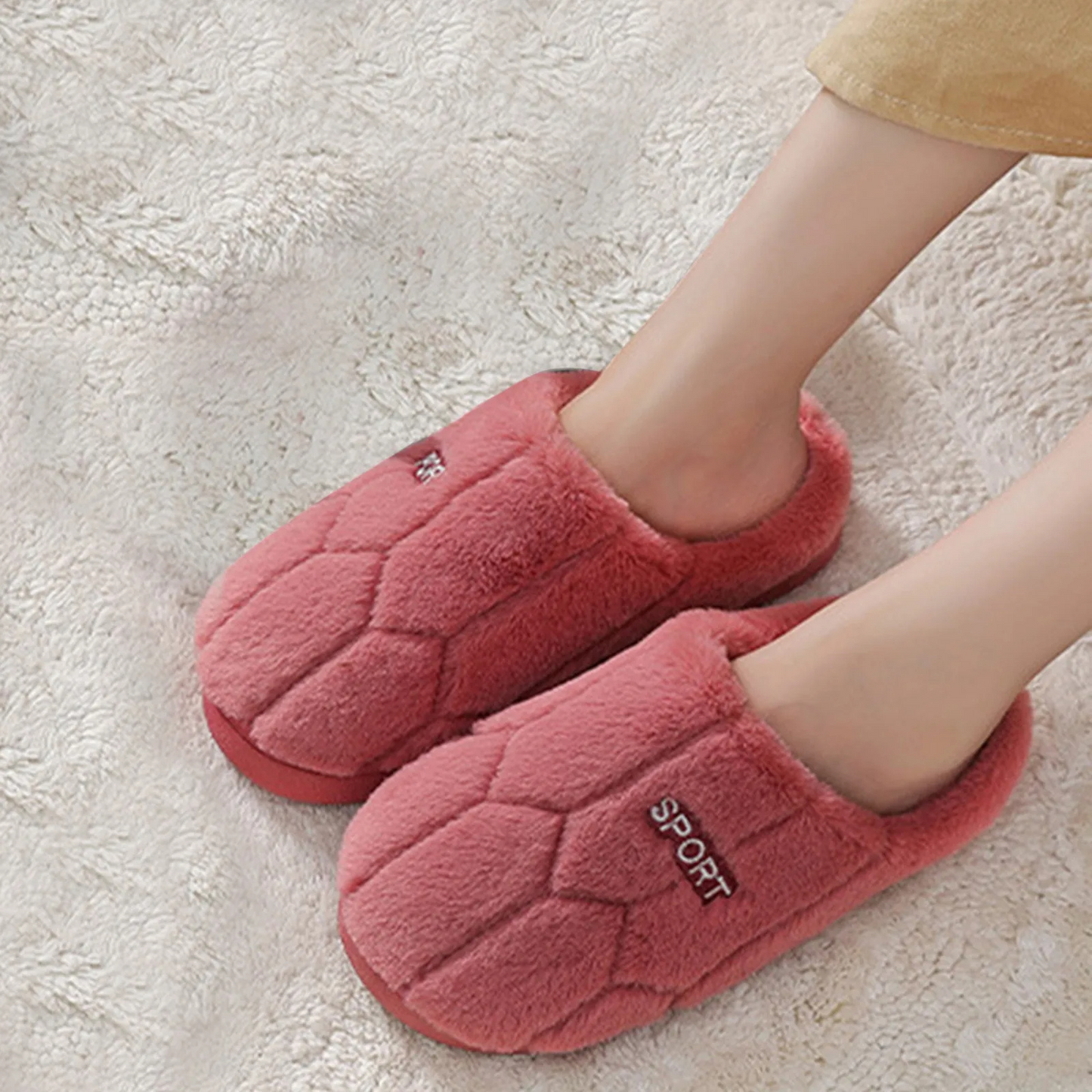 Violaine | Women's Winter Slippers with Sporty Embroidery, Soft Plush Fabric & Flexible Sole