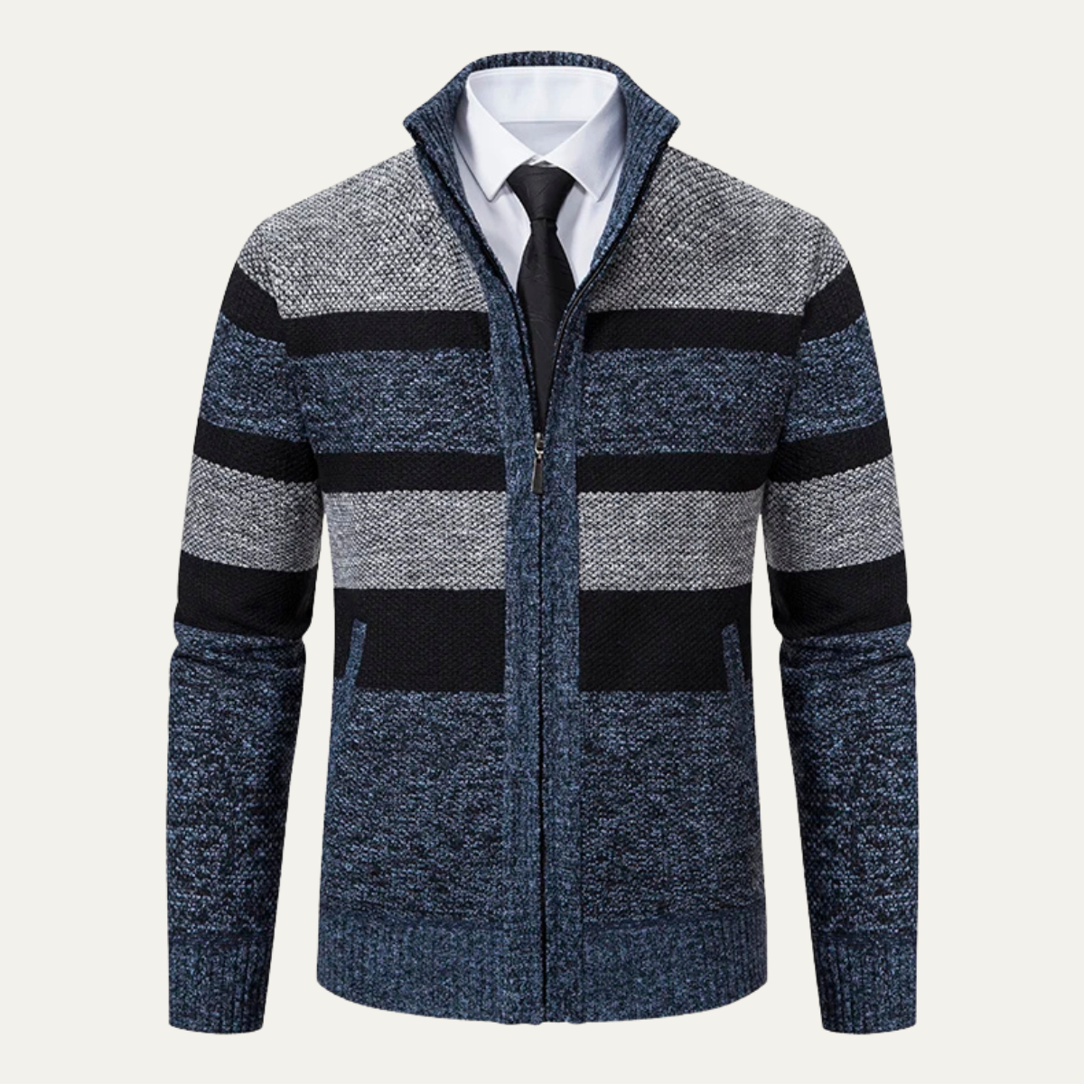 The Desenzano Men’s Knit Winter Striped Zip Cardigan