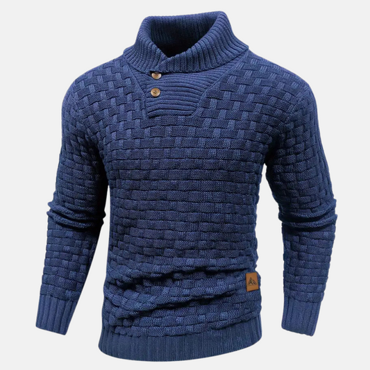 Philipp | Men's Slim Fit Knit Sweater with Shawl Collar & Button Detail