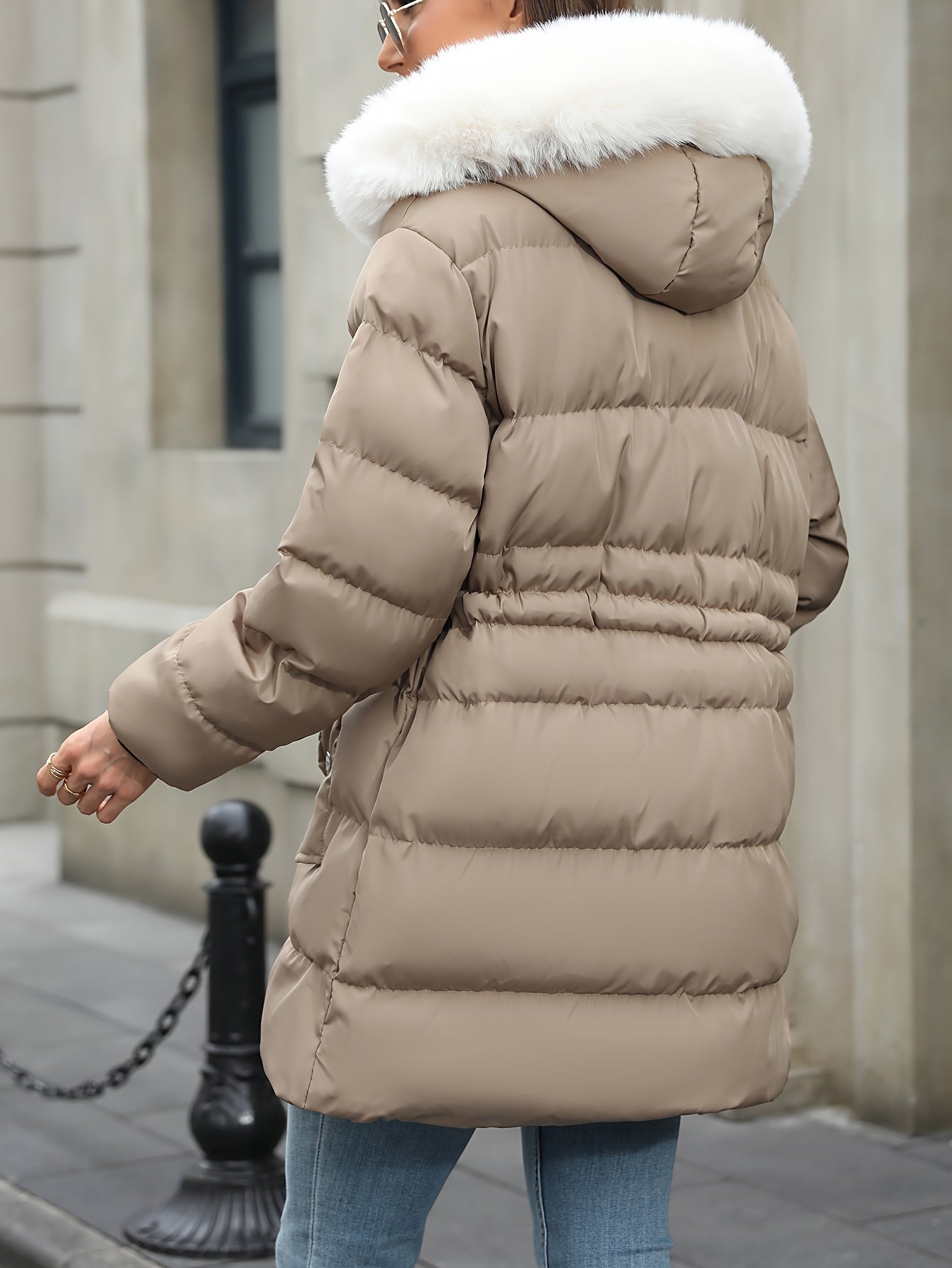 Trudy | Women’s Padded Down Jacket with Fur Hood – Warm Zipped Winter Coat