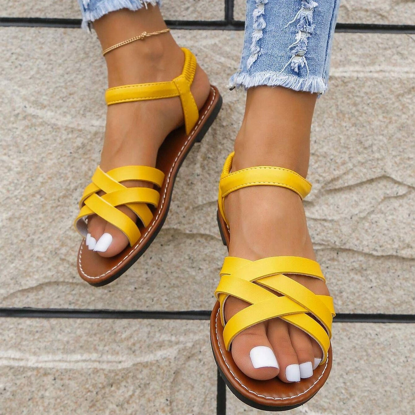 Harper | Women's Flat Summer Sandals with Crisscross Straps
