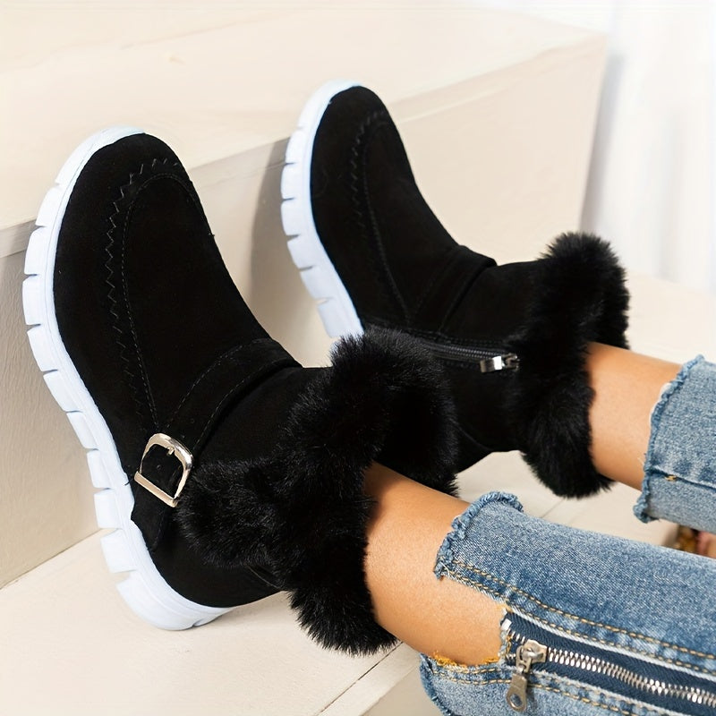 Pandora | Women’s Winter Boots | Side Zip with Strap Detail & Warm Faux Fur Lining