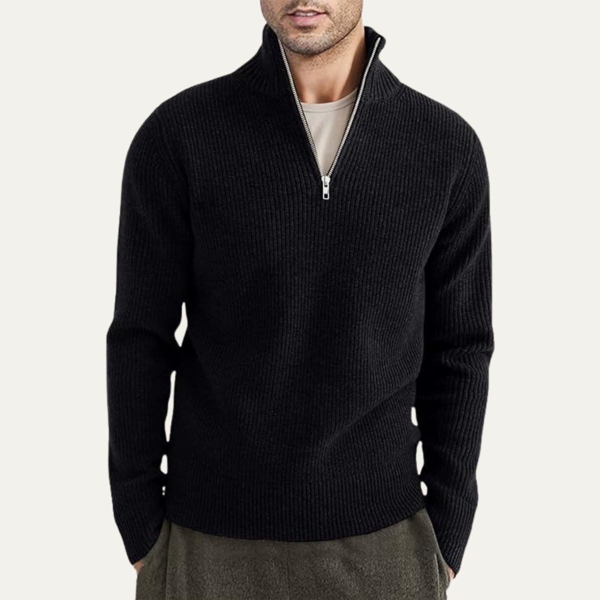 The Edinburgh Men’s Quarter Zip Ribbed Knit Casual Jumper
