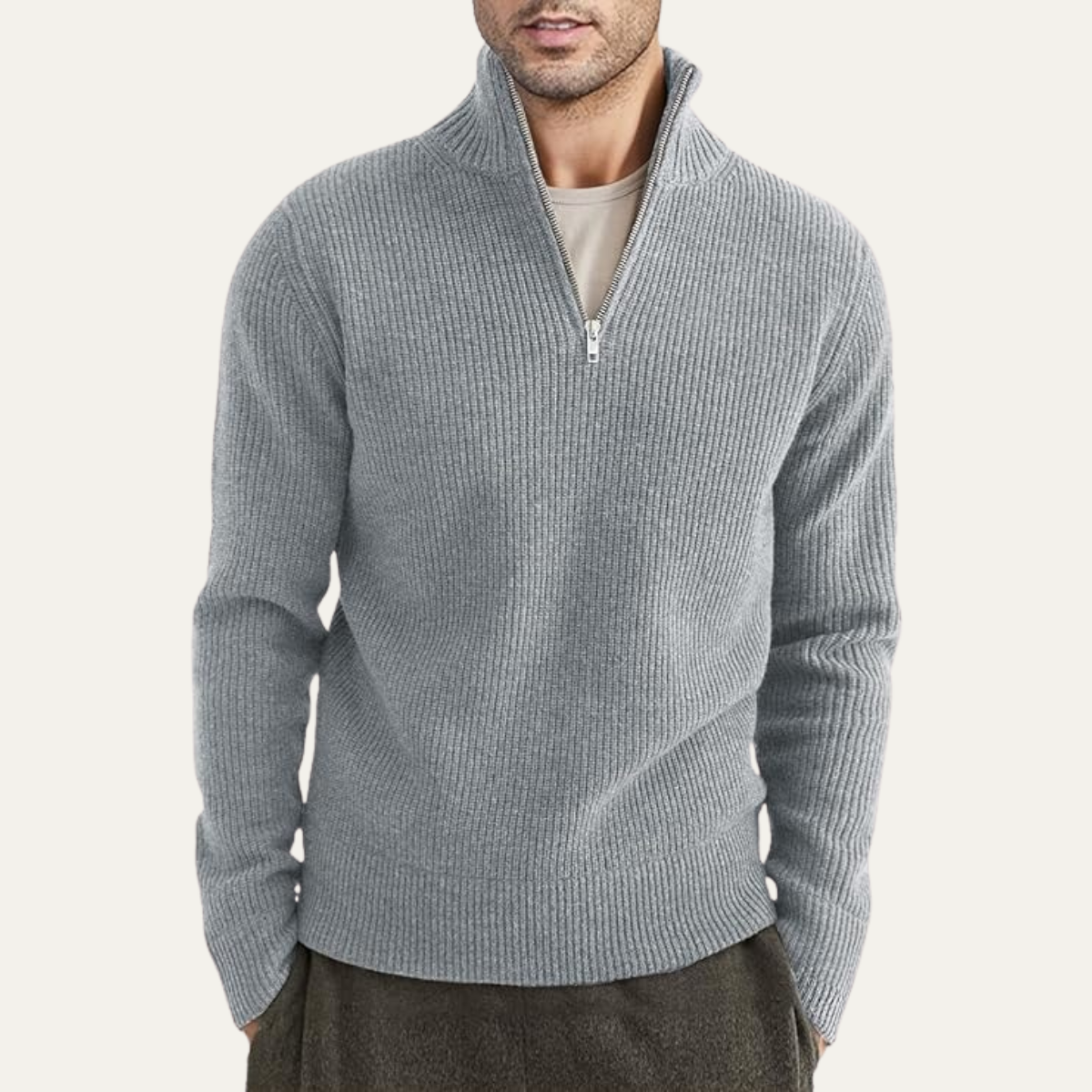 The Edinburgh Men’s Quarter Zip Ribbed Knit Casual Jumper