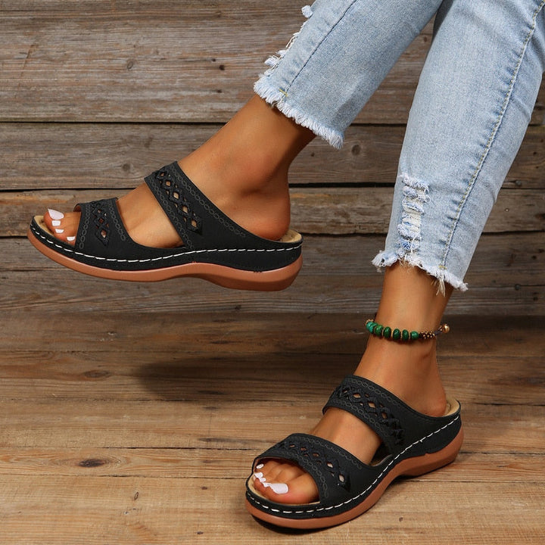 Olivienne | Women’s Open Toe Platform Slip-On Sandals with Double Strap and Wedge Heel