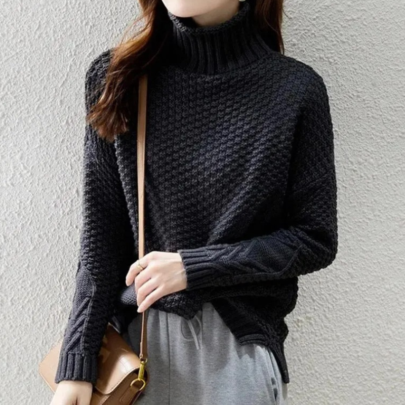 Xandra | Women's Turtleneck Jumper with Textured Knit and Cable Sleeves