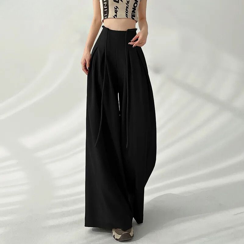 Romilly | Women's High-Waisted Drawstring Pleated Wide Leg Pants