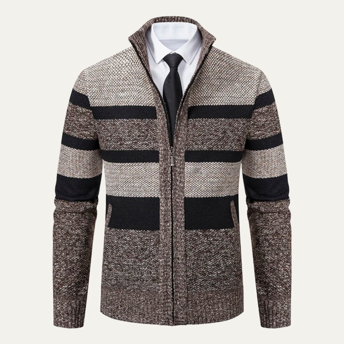 The Desenzano Men’s Knit Winter Striped Zip Cardigan
