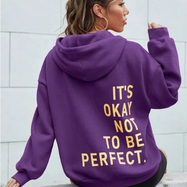 Wilburga | Women's Hoodie Jacket with "It's Okay Not to Be Perfect" Back Print – Cosy and Stylish