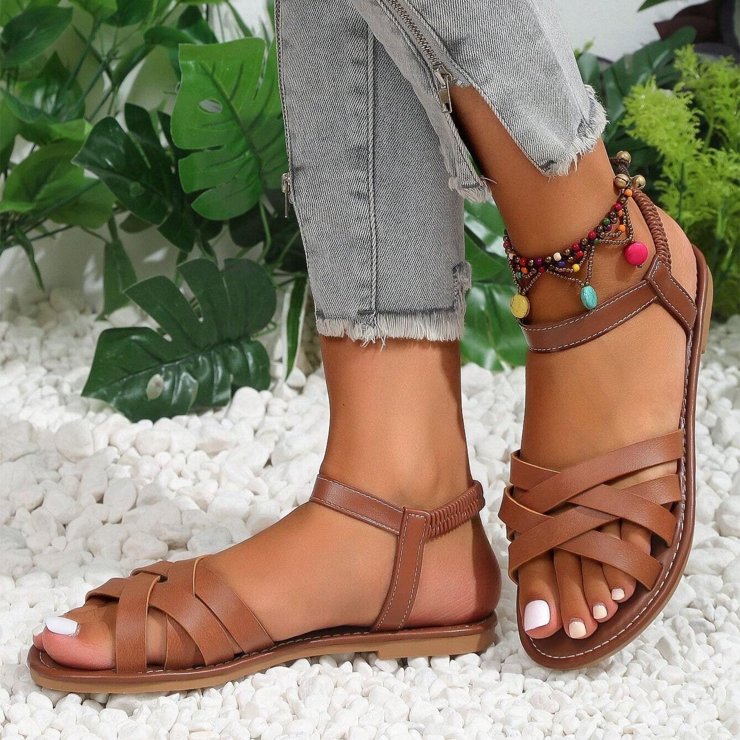Harper | Women's Flat Summer Sandals with Crisscross Straps