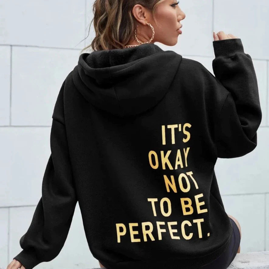 Wilburga | Women's Hoodie Jacket with "It's Okay Not to Be Perfect" Back Print – Cosy and Stylish