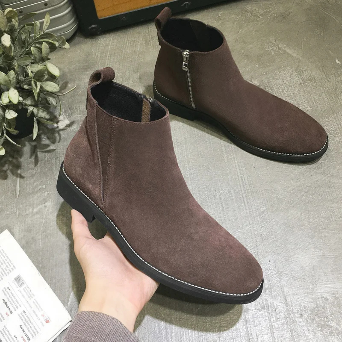 The Bastille Men’s Genuine Suede Chelsea Dress Fur Boots