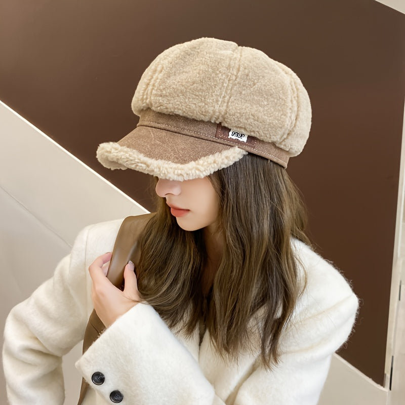 Norella | Women's Fashionable Plush Winter Beret – Cozy Knitted Hat for Cold Days