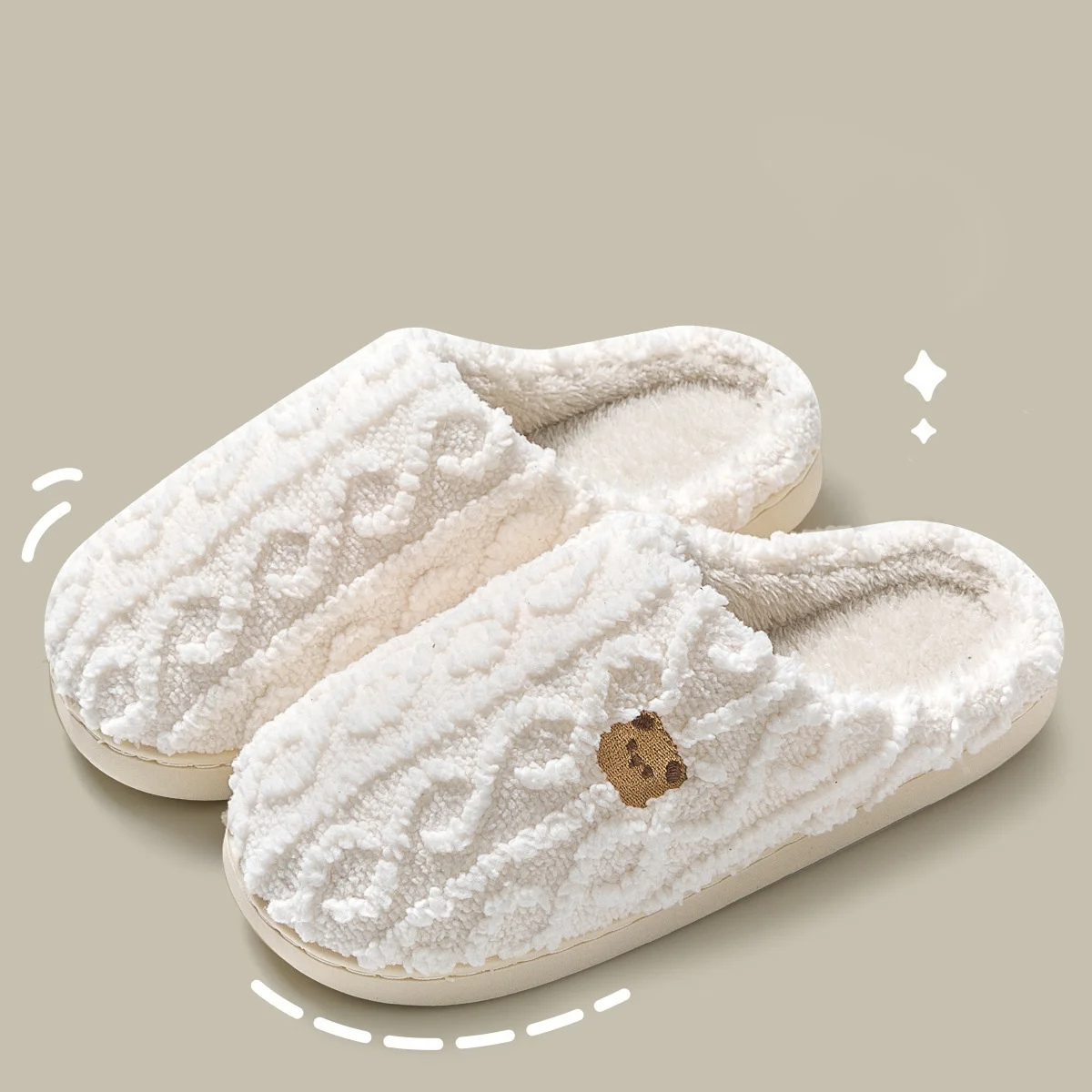 Viktualia | Women's Winter Slippers with Teddy Embroidery, Soft Plush Fabric & Non-Slip Sole