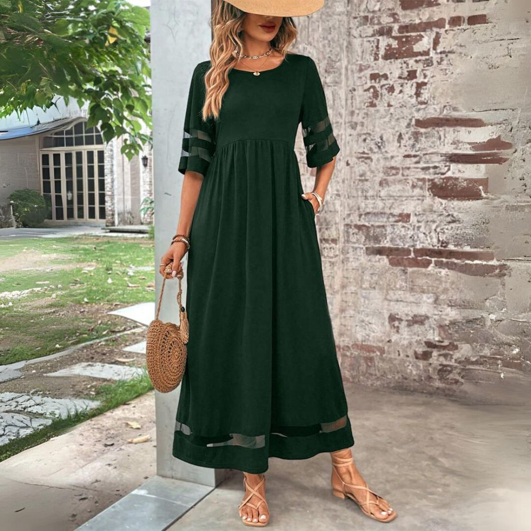 Holly | Women’s Solid Colour Summer Maxi Dress with Half Sleeves & Pockets – Effortless Summer Style