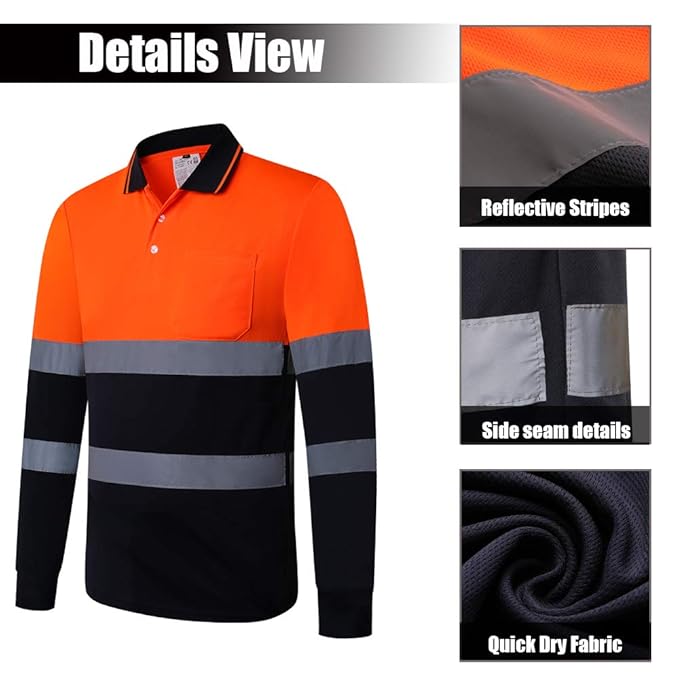 Lennox | Men's Safety Reflective Long Sleeve Work Polo Shirt – Comfortable, Durable, and High-Visibility