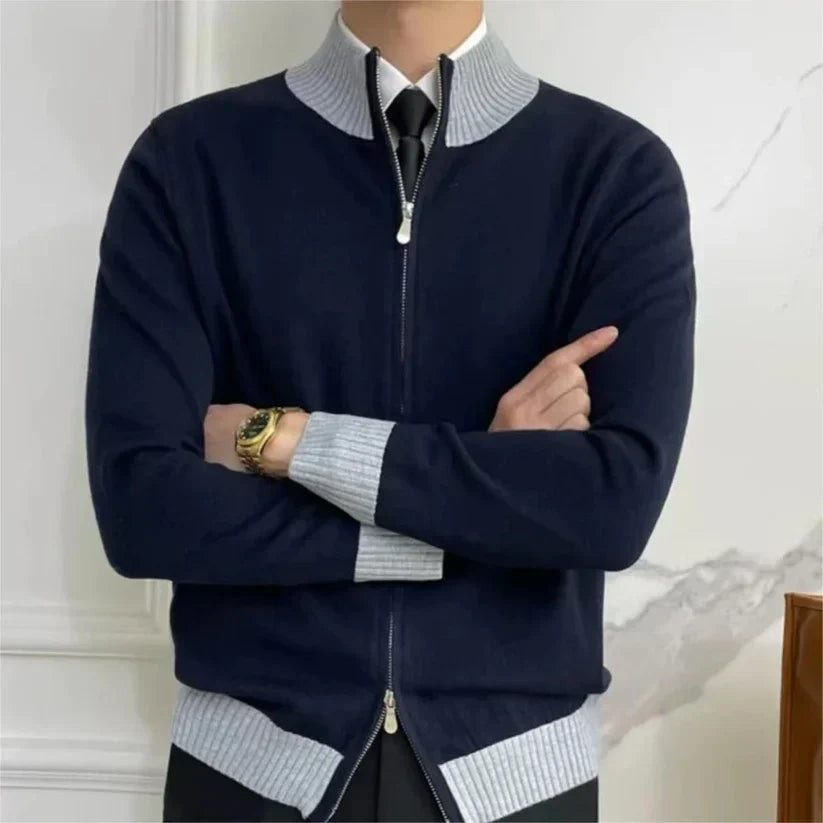 Lothar | Men's Two-Tone Stand Collar Zip Cardigan – Premium Casual Style